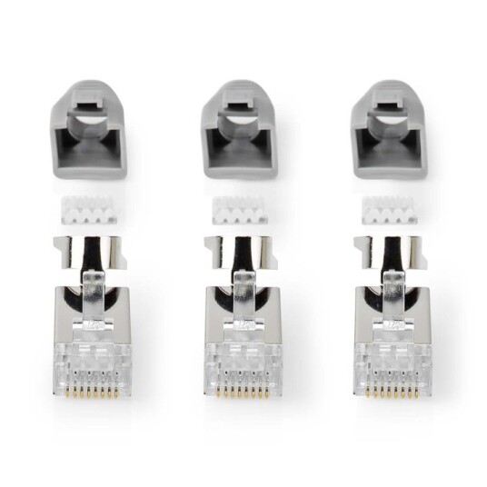 Nedis RJ45-kontakt | RJ45 Pass Through | Solid/Stranded FTP CAT7 | Rett | Gull belagt | 10 stk. | PVC | Grå / Hvit / Sort | Boks
