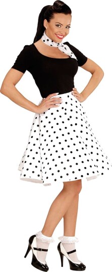 Hvitt 50 Talls Polka Dot Kostymeskjørt og Skjerf