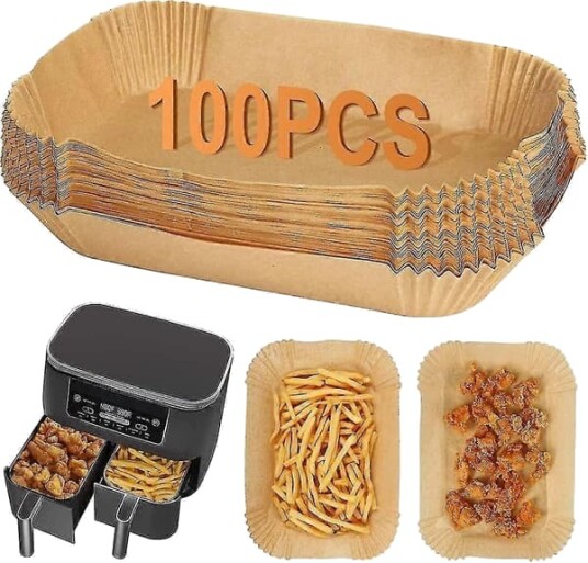 100 stk Airfryer papir for Ninja Dual Airfryer Af300uk Af400uk Tilbehør Engangs Airfryer Bakepapir Firkantet Kompatibel med Ninj FA 