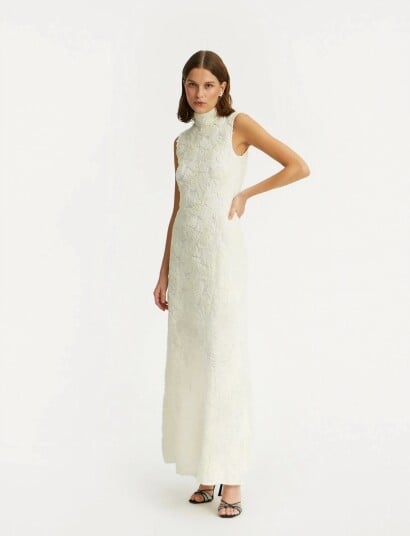ROTATE Birger Christensen Flower Mesh Maxi Dress Cream 42 ROTATE Birger Christensen Flower Mesh Maxi Dress Cream 42