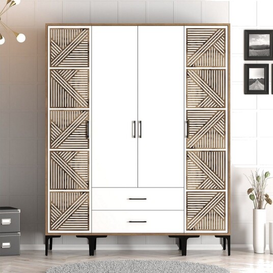 Kumsal Garderobe 160 cm - Hvit/Brun