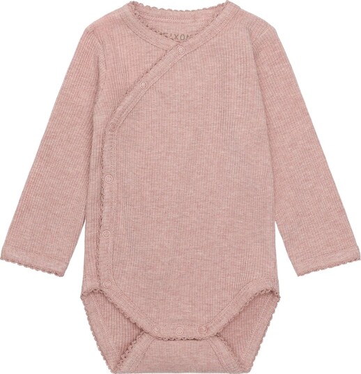 Blå Omslagsbody I/e   Rib   Pale Mauve Melert   Blå   74   Langermet Body   Rosa