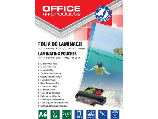 Office Products Laminating Foil A6 2X125 Microns Glossy 100 Pcs. Transparent