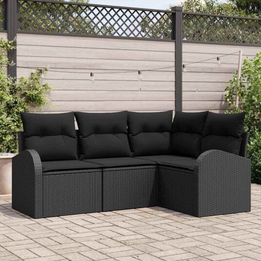 vidaXL Hagesofa Set med pute med lagring 4 pcs Svart polyrotting