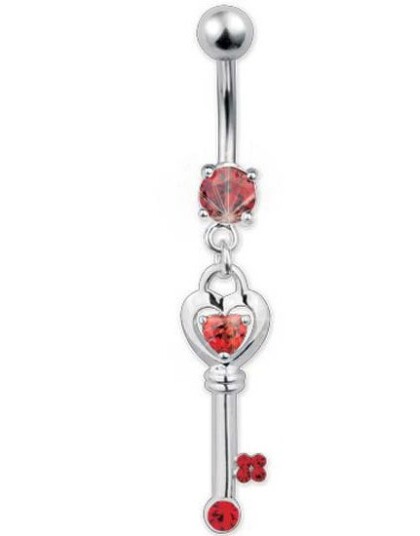 The Love Key Red Navlepiercing i Ekte Sølv