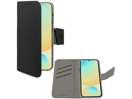 Celly Lommebokdeksel for Galaxy S24 FE - Svart, ECO-skinn med Kortrom