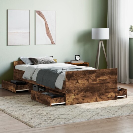 Sengeramme med hode- og fotgavl røkt eik 100x200 cm 8721012157569 Sengeramme med hode- og fotgavl røkt eik 100x200 cm 8721012157569
