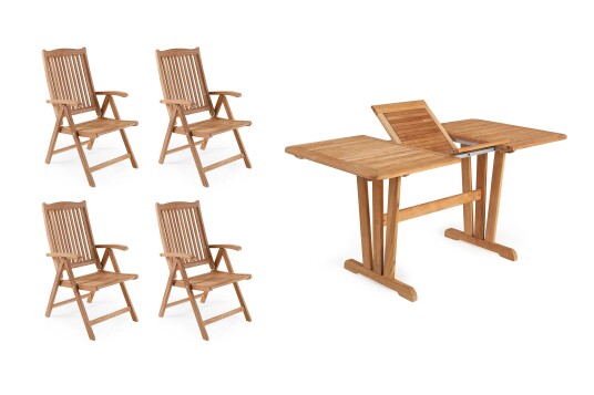 Brafab Veronica & Cornelia matgruppe Teak 4 posisjonstoler & bord 185x90 cm