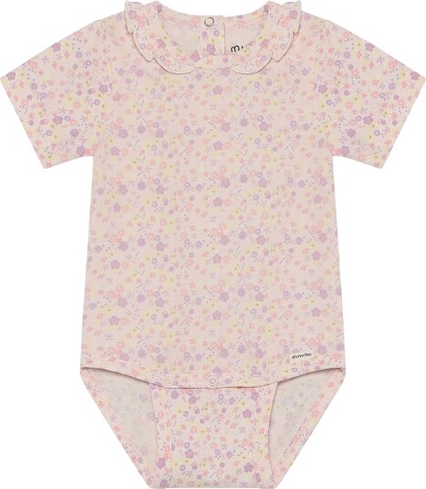 Minymo Kortermet Body med Blomsterprint til Jente - Pink 68