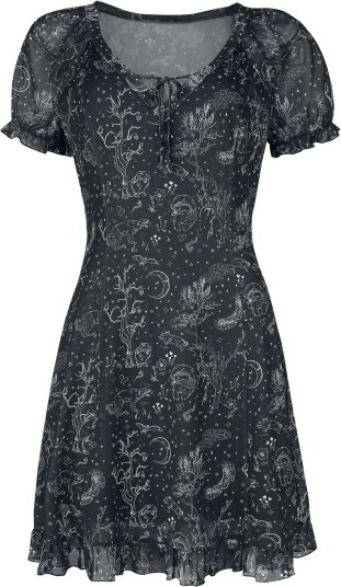 Jawbreaker Goth Kort kjole Night forest mesh kjole XS til 4XL Damer svart hvit