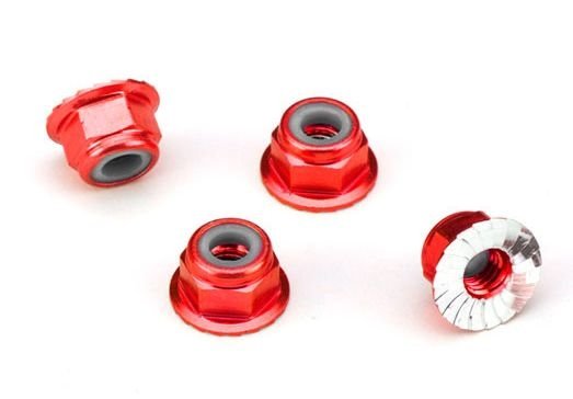 Traxxas TRX-1747A Lock Nut Aluminium Flanged M4 Red (4)