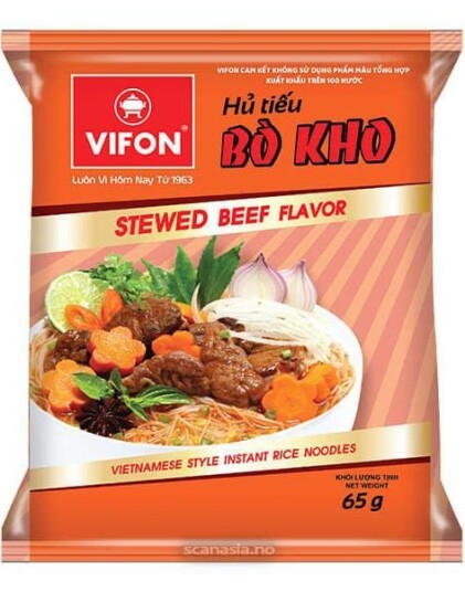 Vifon Bò Kho Vietnamese Style Instant Rice Noodle Stewed Beef Flavour 65 gram Vietnam