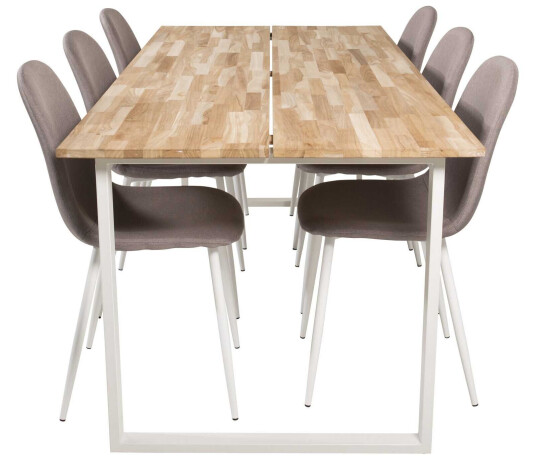Venture Design Cirebon & Polar spisegruppe Natur/grå 6 st stoler & bord 200 x 90 cm