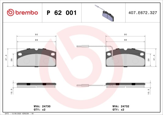 Bremseklosser BREMBO P 62 001 Bremseklosser BREMBO P 62 001