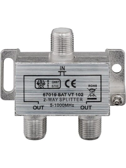 Pro 2-veis F-splitter for digital-TV - HF-tett Sølv Pro 2-veis F-splitter for digital-TV - HF-tett Sølv
