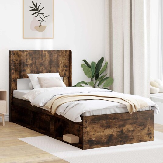 Sengramme med oppbevaring og hodegavl Røkt Eik 90 x 190 cm Sengramme med oppbevaring og hodegavl Røkt Eik 90 x 190 cm