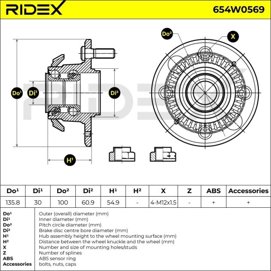 RIDEX 654W0569 Hjullager