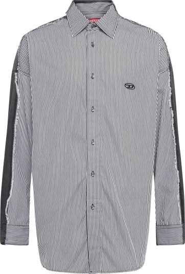 Diesel Striped Shirt With Denim Back Grey 52