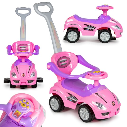 Bil gåbill 3i1 Deluxe med håndtak musikalsk Rosa Bil gåbill 3i1 Deluxe med håndtak musikalsk Rosa
