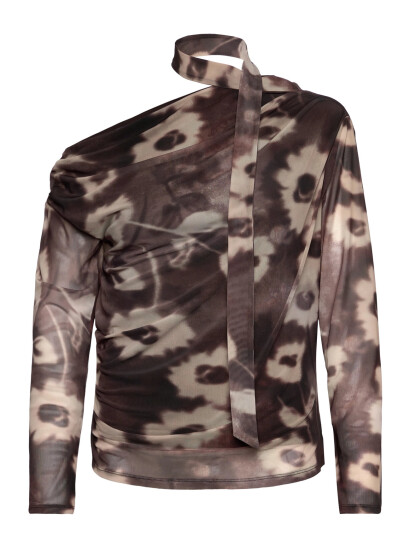 Mango Floral Print T Shirt With Scarf Brown XS Mango Floral Print T Shirt With Scarf Brown XS