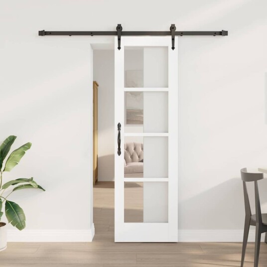 vidaXL Skyvedør med utstyrssett Hvit 61x198,5 cm Solid tre Furu