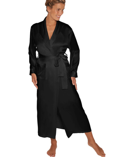 Lady Avenue Pure Silk Robe , Black-S S