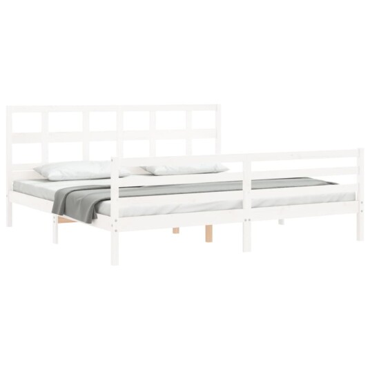 Sengeramme med hodegavl hvit 200x200 cm heltre 3194852