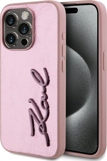 Karl Lagerfeld Wrinkled Metal Signature iPhone 15 Pro Max Case Pink