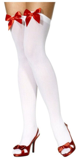Catsson Int Group LTD Hvite knestrømper med rød rosett - One size