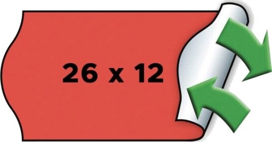 METO Prisetiketter avtak. 26x12mm neonrd 6rl/1000