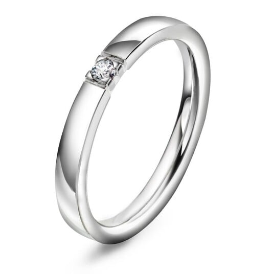 Lady allianse ring i 585 hvitt gull med diamant 0,05 ct, størrelse 52