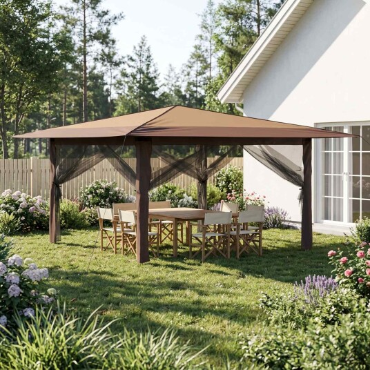 vidaXL Gazebo med 4 sidevegger 4 x 4 m Beige og Brun