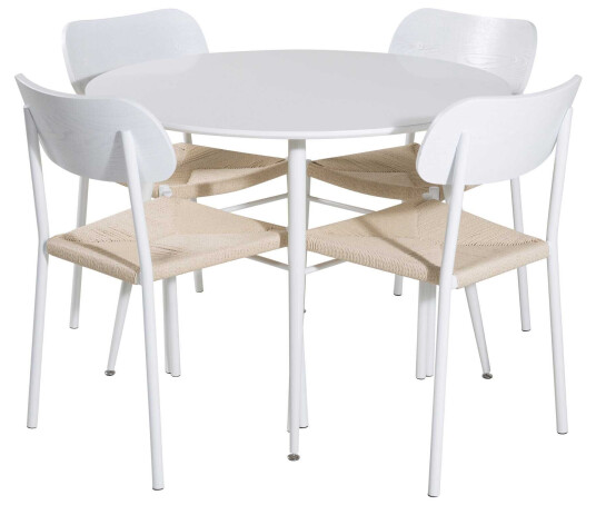 Venture Design Plaza & Polly spisegruppe Hvit/hvit 4 st stoler & bord 100 cm