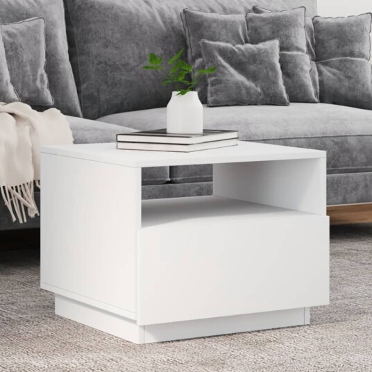 Salongbord med LED-lys hvit 50x49x40 cm 8721012465954