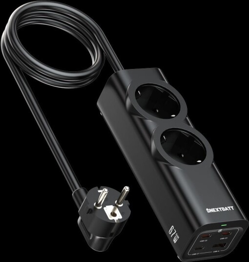 NEXTBATT Hurtigladende Strømskinne 67W 2-veis 3xUSB-C 1xUSB-A 2m Svart NB-138CCCA