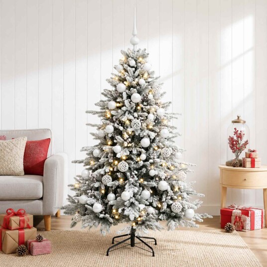 vidaXL Kunstig juletre med julekuler 120 cm 150 LED-lys Varmhvit