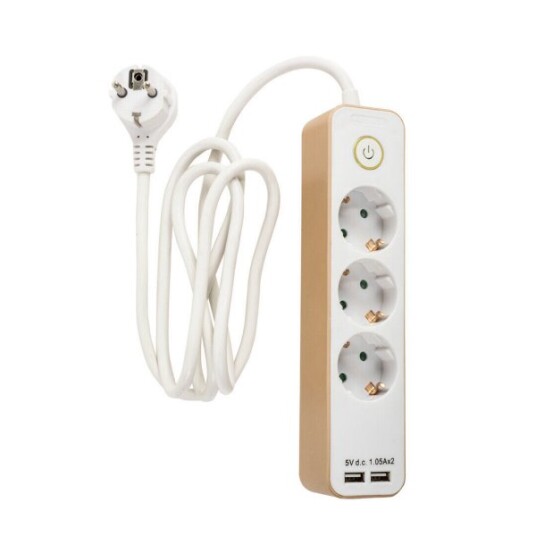 Airam Skjøteledning Bene 3 OS + 2xUSB 1.5m IP20
