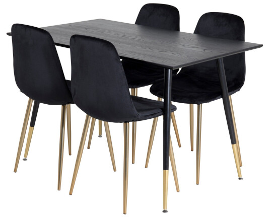 Venture Home Dipp Spisegruppe 120 cm Rund med 4 Polar Stoler Sort/Guld