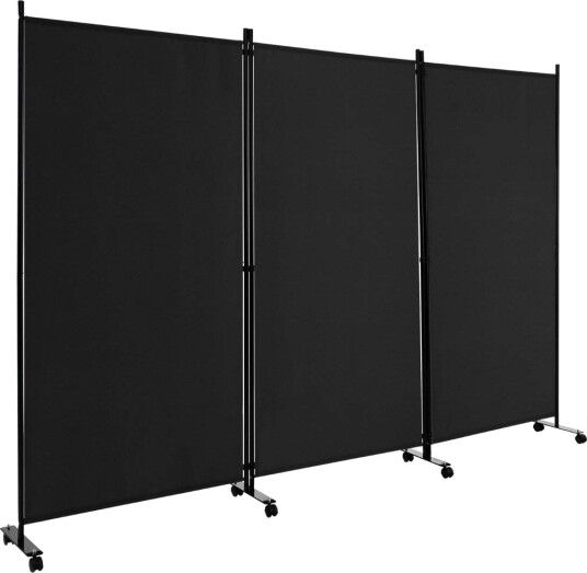 Mobil romdeler – 3 paneler svart 180 cm låsehjul Mobil romdeler – 3 paneler svart 180 cm låsehjul