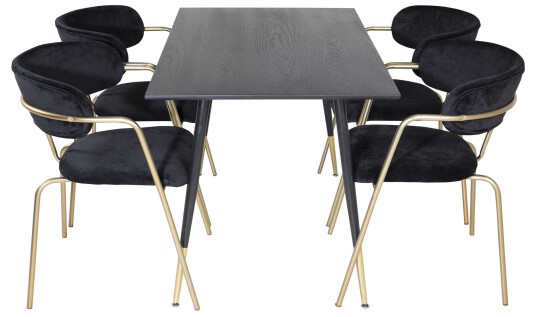 Venture Design Dipp & Arrow spisegruppe Svart/svart 4 st stoler & bord 120 x 85 cm