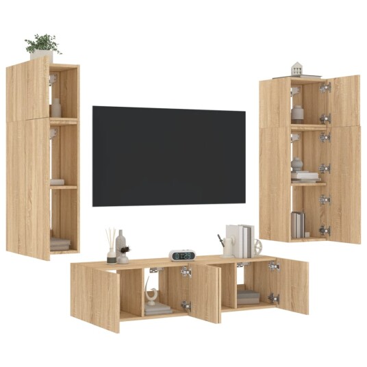 vidaXL Vegghengte TV-enheter med LED 6 deler sonoma eik konstruert tre 8721012472495