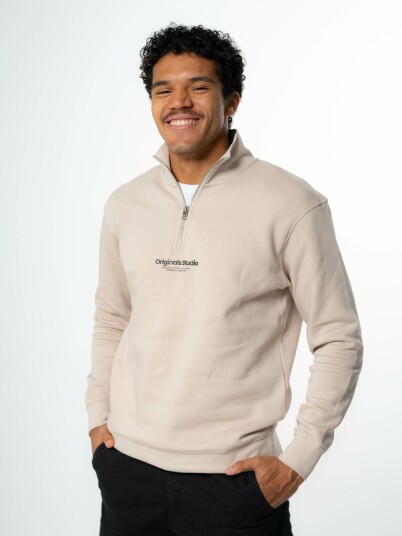 Jack and Jones Vesterbro Sweat Quarter Zip Beige S Jack and Jones Vesterbro Sweat Quarter Zip Beige S