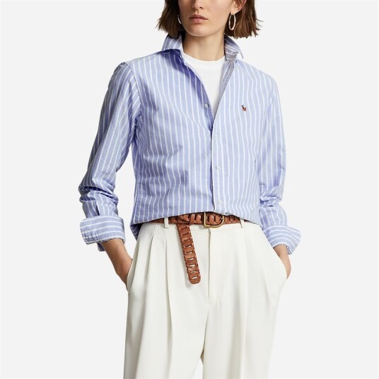 Ralph Lauren Classic Fit Striped Oxford Shirt - Harbor Island Blue/white