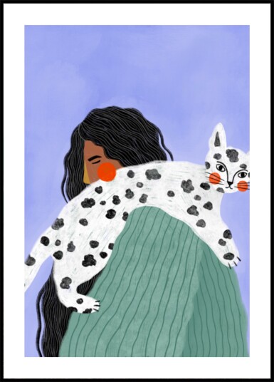 Woman and Spotted Cat Plakat / 21x30