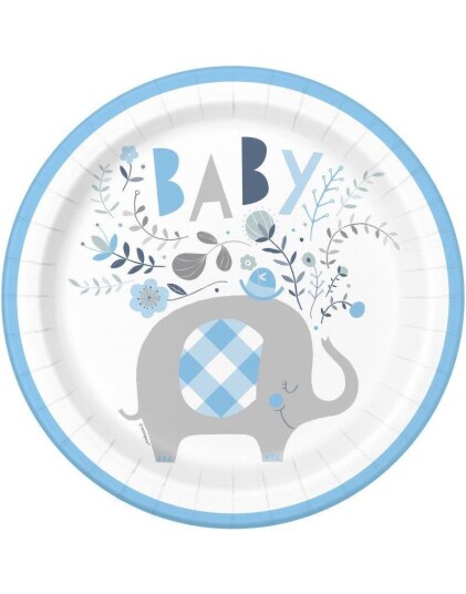 Unique 8 stk Baby Blue Elephant Papptallerkener 22 cm 78395