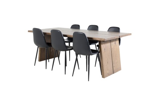 Venture Home Logger Matgruppe 210 cm Rektangulær med 6 Polar Stoler Sort