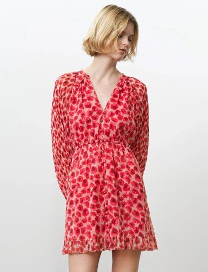 French Connection Poppy Emina Pleated Slv Dress   Red   L