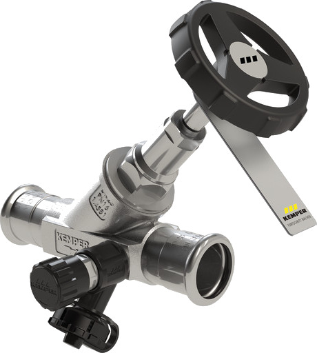 NIRO Skråseteventil Rustfri M press 15 mm. Med avløp