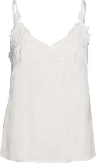 Cream Cranna Top V-hals Singlet med Blonde Detaljer i Snøhvit, Størrelse 46