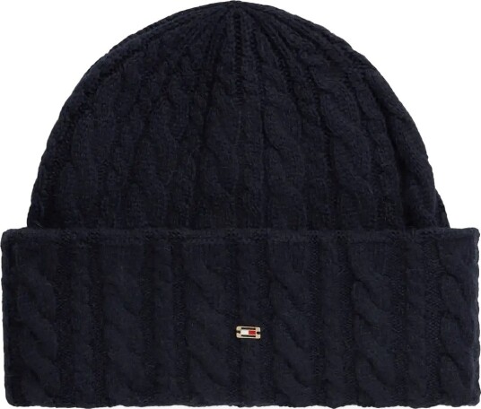Tommy Hilfiger Enamel Flag Cable Beanie   SPACE BLUE   One Size
